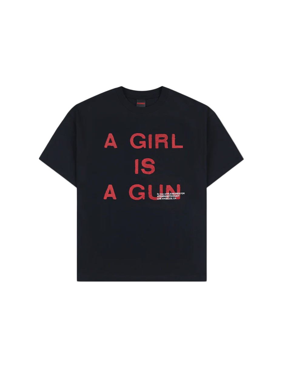 PLEASURES GIRL IS A GUN T-SHIRT BLACK