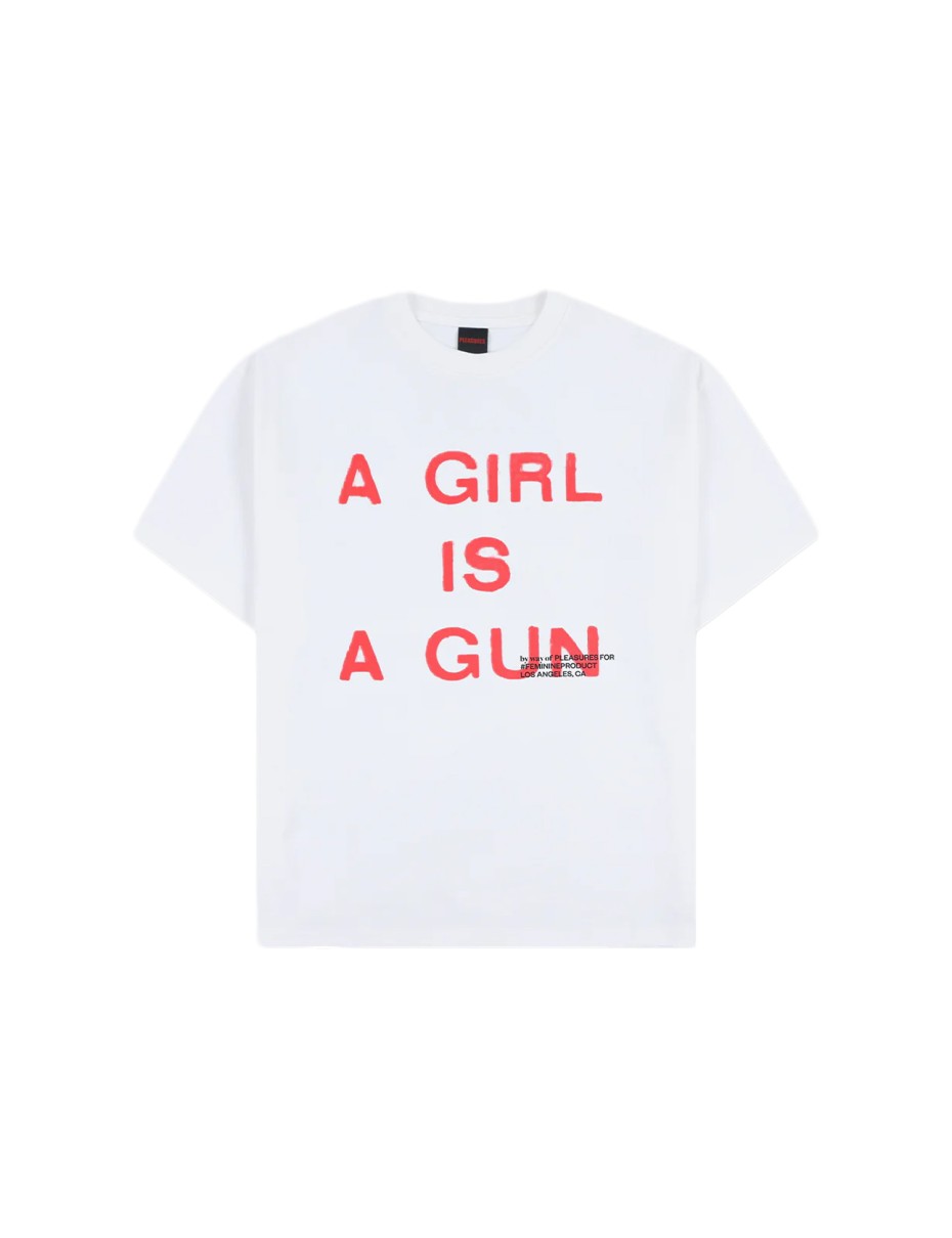PLEASURES GIRL IS A GUN T-SHIRT WHITE