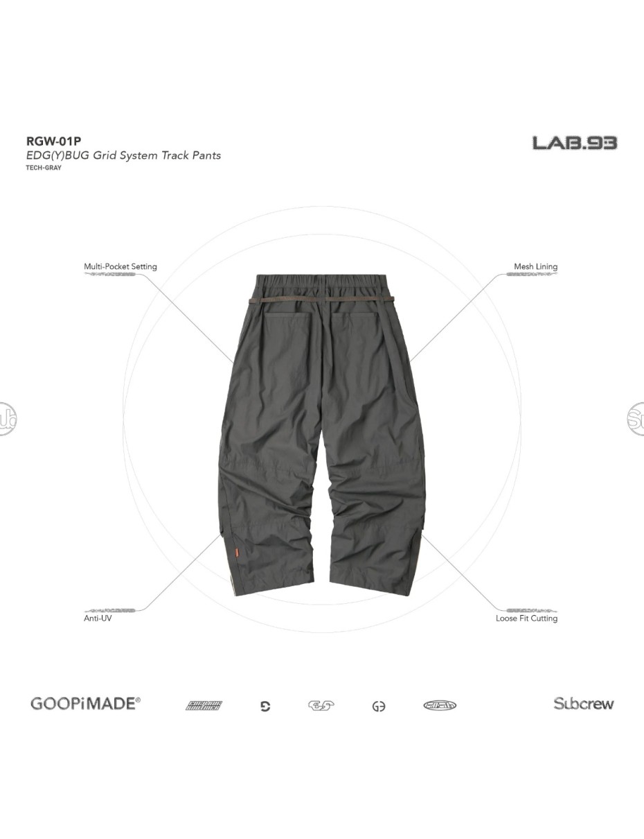 GOOPiMADE x Subcrew “RGW-01P” EDG(Y)BUG Grid System Track Pants Tech-Gray