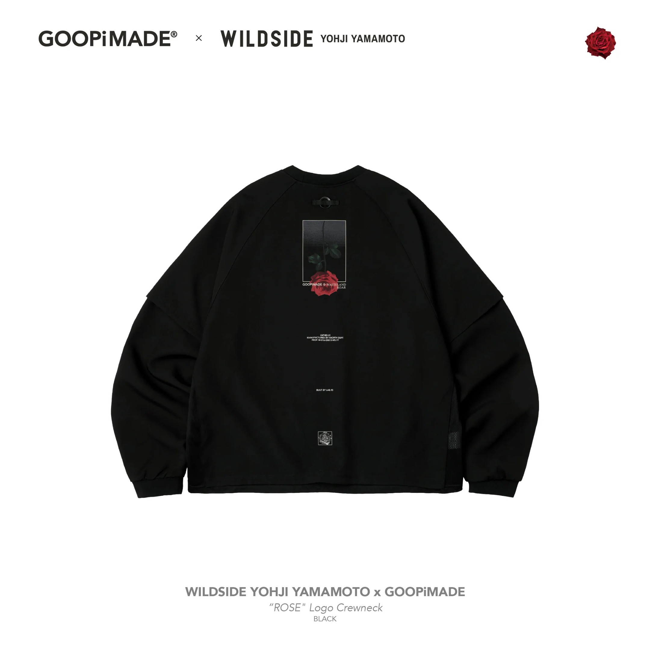 GOOPiMADE x WILDSIDE YOHJI YAMAMOTO ROSE Logo Crewneck Black