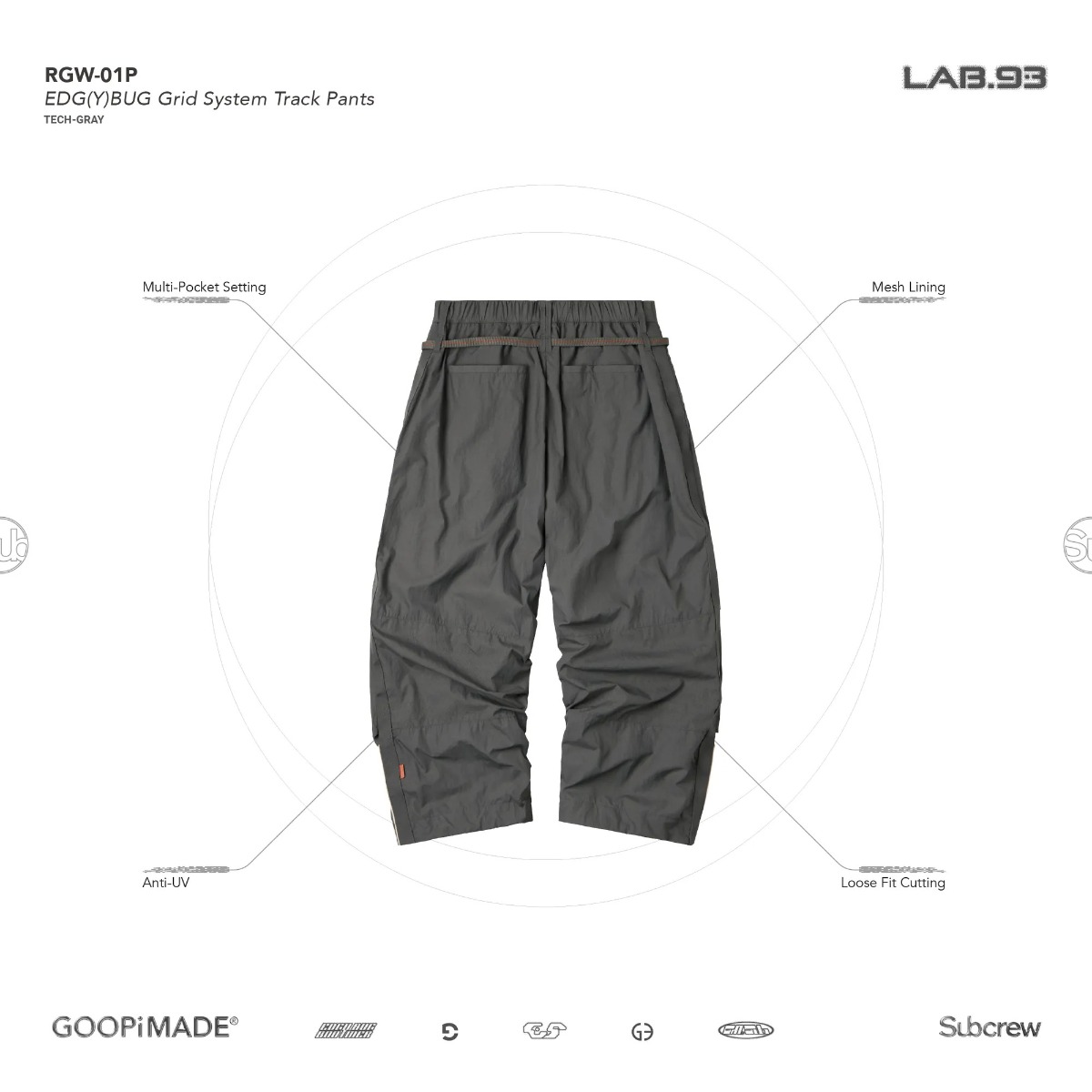 GOOPiMADE x Subcrew “RGW-01P” EDG(Y)BUG Grid System Track Pants Tech-Gray